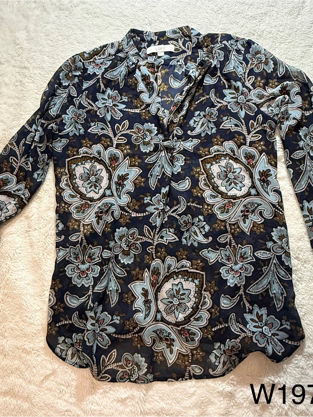 LOFT Navy Paisley Floral Button-Down Shirt